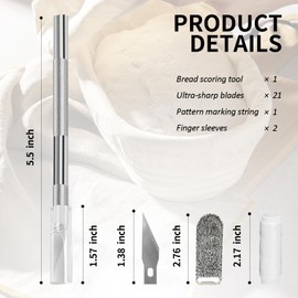 Furneet Premium Bread Lame - Sourdough Scoring Tool Kit with 21 Blades, Safety Cover, 2 Finger Sleeves, Pattern String - Stainless Steel Dough Scorer Knife for Artisan Bread Baking