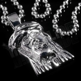 NIV'S BLING - Mini Jesus Pendant with FREE 30 Inch Box Chain | 18K White Gold Plated Pendant and Necklace
