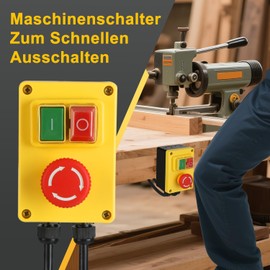 230 V Single-Phase On/Off Switch, Safety Switch with Large Red, Zero Voltage Switch with Socket, Machine Switch for Quick Off of Milling Table and Other Electrical Devices