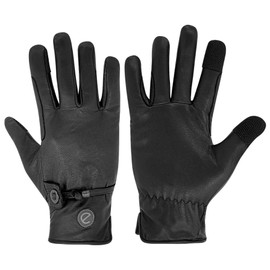 Leather Western Riding Gloves, Soft Goat Leather, Pull On with Drawstring, Touchscreen Compatible, for Equestrians and Western Riding - In Tan and Black (Black, Large)