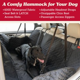 Lusso Gear Dog Car Seat Cover for Back Seat - 100% Waterproof Dog Hammock - Padded Headrest and Mesh Window - Passenger Compatible Rear Car Seat Cover - Fits Trucks, SUVs, Cars