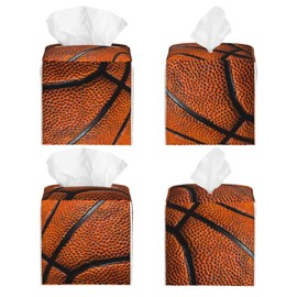 Edafol Retro Basketball Texture Tissue Box Cover Square PU Leather Waterproof Tissue Box Holder for Car Bathroom Bedroom Office Tabletop Decor