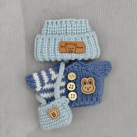 17cm Doll Clothes Set (Doll Not Included) -3-Piece-Handmade -Hat Clothes Backpackcrochet Outfit, Chicstylish Adorable Dolls Clothes Accessories [Blue]