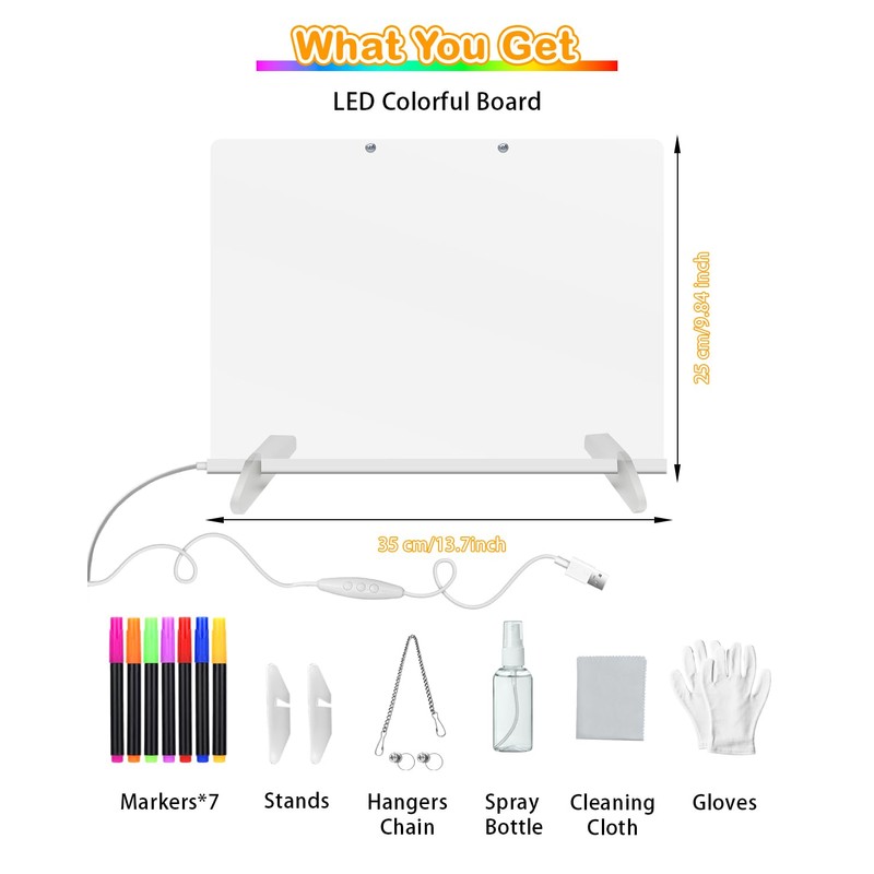 LED Note Board with 7 Colors - 13.8"x10" Acrylic Dry