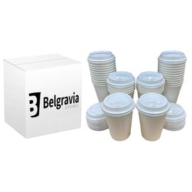 50 x 12oz White Single Wall Paper Cup with White Sipper lids
