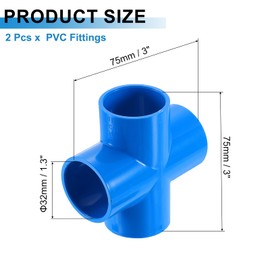 sourcing map 1" PVC Fittings, 2 Pcs 4 Way Elbow Connector Elbow PVC Furniture Fittings Corner Fitting for Water Supplies PVC Furniture DIY Shelf Greenhouse Tent Connection, Blue