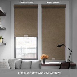 Boolegon Blackout Roller Shades for Windows,Cordless,Linen Fabric,Roller Blinds,Thermal Insulated Fabric UV Protection,Window Shades for Home,Office,Bedroom,Door,Blackout-Beige,22" W x 36" H