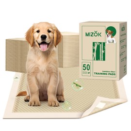 MIZOK Puppy Pads Small 22x22 Pee Pads for Dogs ECO Bamboo Odor Eliminating & 6-Layer Absorbent Leak-Proof Dog Pee Pads Potty Training with Adhesive Tabs, Disposable (50 Counts)