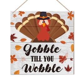 Thanksgiving Decorations Sign for Front Door, Farmhouse Thanksgiving Decor for Home Porch, Maple Turkey Thanksgiving Decor for Kitchen, Turkey Decorations Bathroom Office, Gobble Til You Wobble