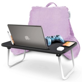 Nestl Reading Pillow with Portable Laptop Lap Desk, Velvet Feel Back Pillow for Sitting in Bed, Shredded Memory Foam Back Support Pillow for Bed, Bed Rest Pillow with Arms, Standard - Lavender