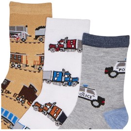 Jefferies Socks Little Boys Trains Trucks Cars Pattern Crew Socks 6 Pack, Multi, 12-24 Months