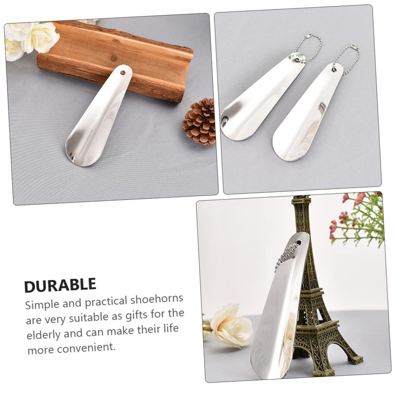 Healeved 2pcs Portable Stainless Steel Shoehorn with Hanging Ring Ergonomic