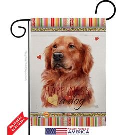 Red Golden Retriever Happiness Garden Flag Set with Stand Animals Dog Puppy Spoiled Paw Canine Fur Pet Nature Farm Animal Creature Small Gift Yard House Banner Double-Sided Made In USA 13 X 18.5