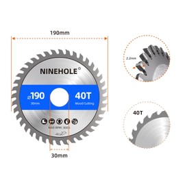 Pack of 3 190 mm Circular Saw Blades for Wood, Plywood, Laminate, Drywall, Plastic, Plastic (3 Pieces, 190 x 30 mm, 40T)