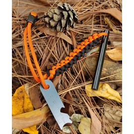 Drilled Ferro Rod Fire Starter, FOSTAR 4 Inch Flint Steel with Paracord Lanyard Handle, Striker and Whistle, for Emergency Survival Kits, Hiking, Camping All-Weather Ferrocerium Rod