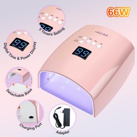 Cordless UV LED Nail Lamp Portable,66W Rechargeable Nail Dryer for Gel Polish with Smart Sensor 5 Timers,High Power & Low Heat,UV Light for Gel Nails,Nail Art Tools for Home Salon Manicure Pedicure