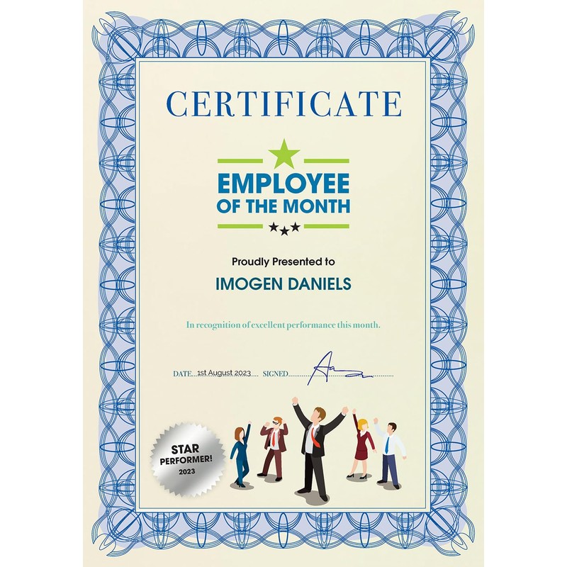 Computer Craft A4 Certificate Papers with Foil Seals, 90gsm, Blue