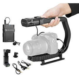 Movo MicRig-W1 Wireless Microphone Filmmaker Kit - Video Handle Stabilizer with Built-in Wireless Lavalier Microphone Compatible with Canon EOS, Nikon, Sony, Panasonic DSLR and Mirrorless Cameras