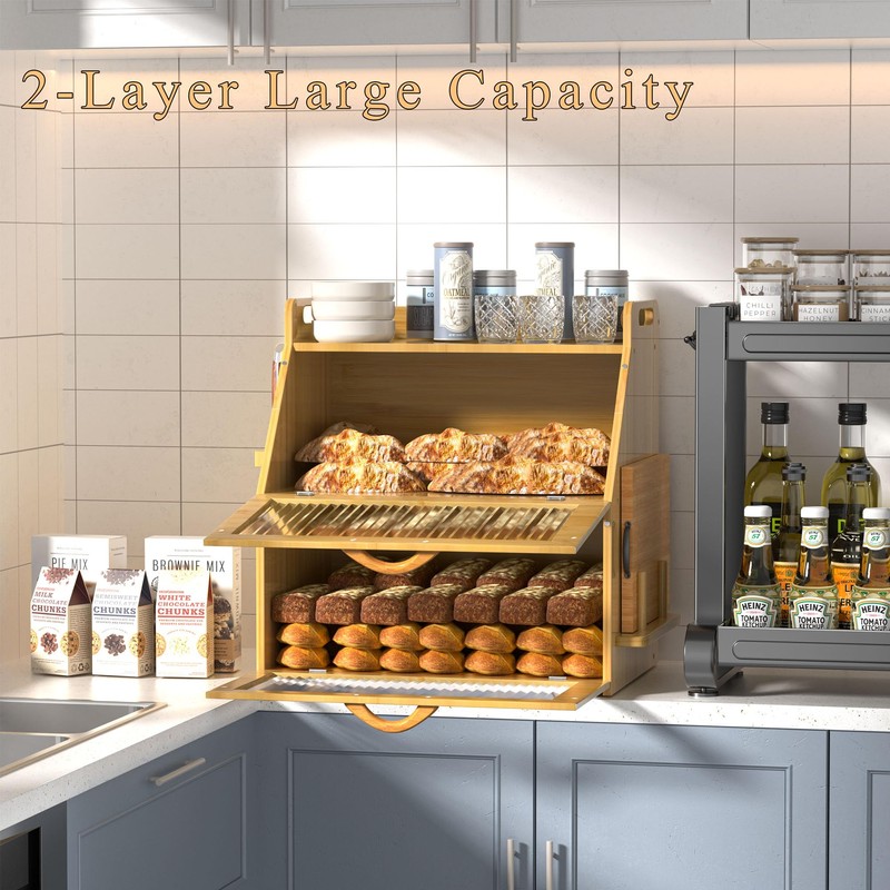 TQQDCI Bread Box for Kitchen Countertop, Large Bread Storage Container