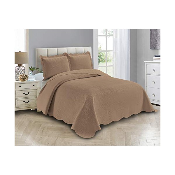 Linen Plus Luxury Oversized Coverlet Embossed Bedspread Set Solid Taupe