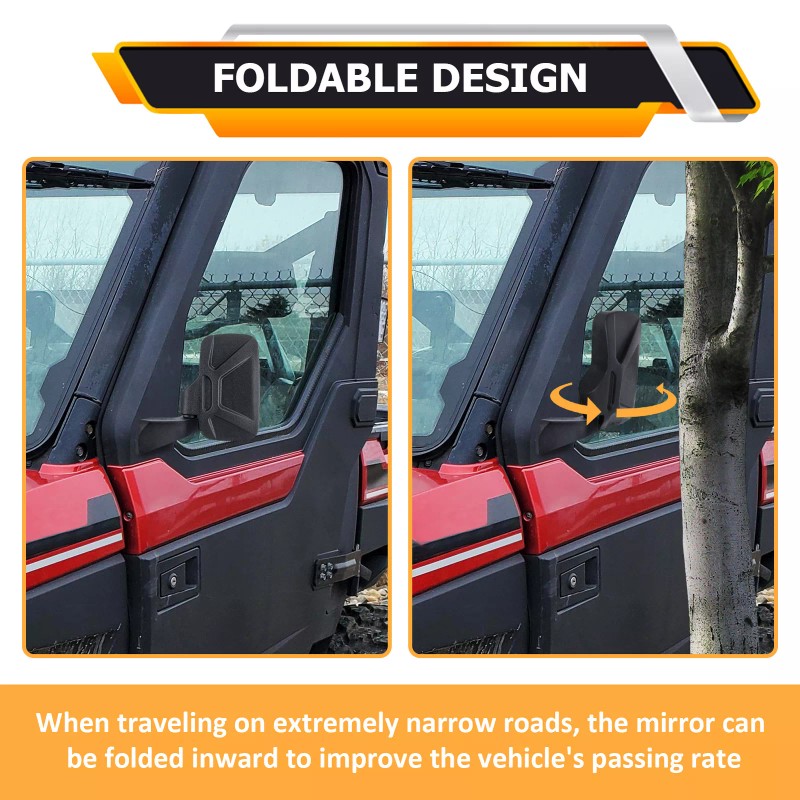 RI UTV Rear View Side Mirrors Door Mounted for Polaris
