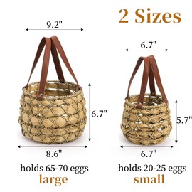 Goaste 2 Sizes Egg Collecting Baskets with Handle, Round Chicken Egg Storage Baskets, Handwoven Wicker Eggs Container for Gathering Fresh Eggs, Vintage Countertop Picnic Basket for Harvest, Kitchen