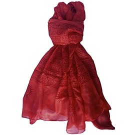 Indian Om Mantra Hand Block Printed Scarf Prayer Shawl (Burnt Orange)