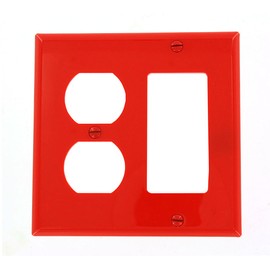 Leviton 80746-R 2-Gang 1-Duplex 1-Decora/GFCI Device Combination Wallplate, Standard Size, Thermoplastic Nylon, Red