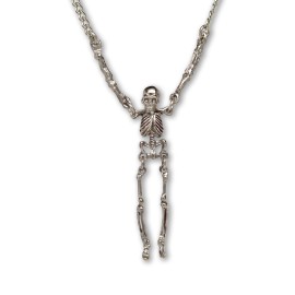 Real Metal Jewelry Gothic Skeleton with Moving Arms and Legs Silver Pewter Pendant Necklace NK-630