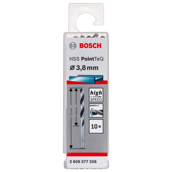 Bosch Professional 10-Piece PointTeQ HSS Twist Drill Bit (for Metal, 3.8 x 43 x 75 mm, Drill Driver Accessories)