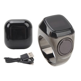 Smart Ring for Counter Prayer Reminder ABS Aluminum Alloy Electronic Bluetooth Muslim Islamic Ring with Display Black 22MM