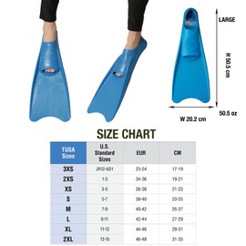 TUSA Sport Full Foot Rubber Snorkeling Fin, 3X-Small (Jr12-AD1), Blue