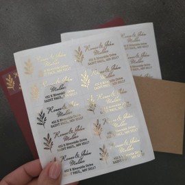XOXOKristen Gold Return Address Label Stickers with Leaf, Envelope Address and Return Label, Wedding Address Sticker, Family Address Label, Clear Label (Gold Foil, Clear Glossy)