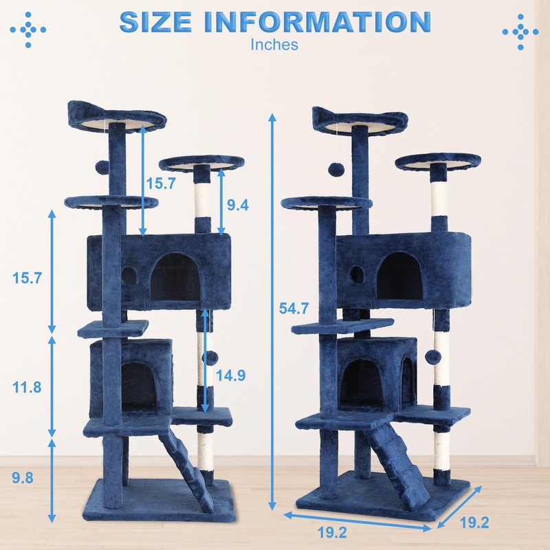 FDW Cat Tree 54in Cat Tower Multi-Level Durable Cat Scratching