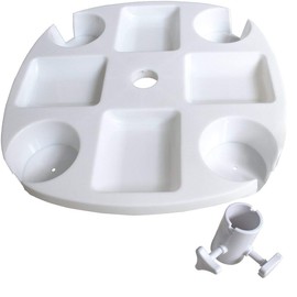 AMMSUN 17" Beach Umbrella Table Tray with 4 Cup Holders, 4 Snack Compartments for Beach, Patio, Garden, Swimming Pool 17 Inch, White
