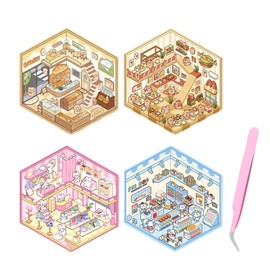 Yeomju DIY 3D House Sticker Set, Creative Sticker Set for Miniature Homes, 4 Decorative Scenery Stickers for DIY Projects and Crafts