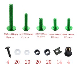 Adsspro Motorcycle 177pcs M5 M6 Fairing Bolt Kit Windscreen Screws Stainless Steel Fasteners Fairing Bolts Nut Clips Set Mounting Kits Washers Nuts Screws for Motorbike Motocross Sport Bikes (Green)