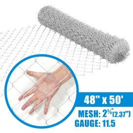 Fencer Wire 11.5 Gauge Galvanized Steel Chain Link Fence Fabric, Diamond Mesh Size 2-3/8 Inch, Galvanized Fencing Wire Roll for Home Improvement and Animals Enclosure (4ft. x 50ft.)