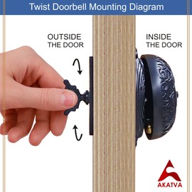 Akatva Vintage Twist Bell with Key Plate – Ring Chime – Doorbell Chime - Mechanical Doorbell – Ring Doorbell – Brass Twist Calling Bell – Hand Turn Doorbell - Old Fashioned Door Bell - Antique Black