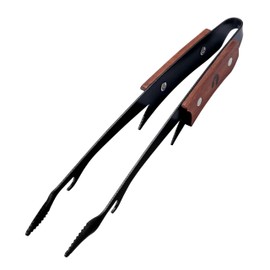 Captain Stag UG-3321 Outdoor BBQ Tongs, Black Deer Tongs, 9.8 inches (25 cm), Replacement Hook, Stainless Steel, Fluorine Resin Treatment, Wood Grip, Black