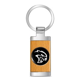 iPick Image made for Dodge SRT Hellcat Roundel Logo in Black on Maple Wood Chrome Metal Trim Key Chain