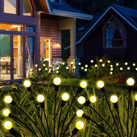 Solar Garden Lights Outdoor, 6 Pack 60 LED Solar Firefly Lights Waterproof, Sway by Wind, Swaying Light for Yard Patio Backyard Garden Planter Flower Bed Pathway Outdoor Decoration (Warm White)