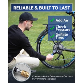 Presta Valve Adaptor Pump with Removable Schrader to Presta Valve Air Chuck – Accurate Bike Tire Inflator & Pressure Gauge for Air Compressor, 100 PSI