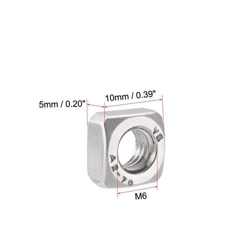sourcing map M6 Square Nuts, 304 Stainless Steel Metric Coarse