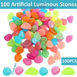 WeddHuis Pack of 100 Glow-in-the-Dark Pebbles Garden Path Decorations Planters Aquariums Resin Stones (Coloured, Fluorescent)