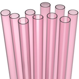 Fiesta First 10 EXTRA WIDE Long Reusable Hard Pink Plastic Drinking Straws + Sturdy Cleaning Brush - Fat for Boba, Bubble Tea, Large Thick Smoothies - Dishwasher Safe BPA Free