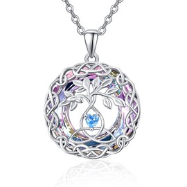 Dreamboat Family Tree of Life Necklace for Women Sterling Silver Amulet Celtic Knot Necklace Crystal Necklace Irish Jewelry Christmas Gifts