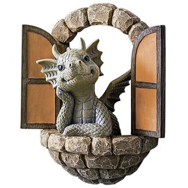 Courtyard Dinosaur Sculpture Wall Decoration, Weatherproof Resin Garden Statue Dinosaur Gnome Miniatures, Cute Dragon Garden Ornaments for Indoor Outdoor Wall Art Patio Yard Landscaping Decoration