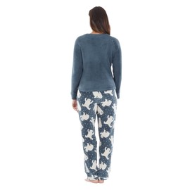 PajamaMania Women's Fleece Long Sleeve Pajama PJ Set, Dancing Polar Bear, Medium