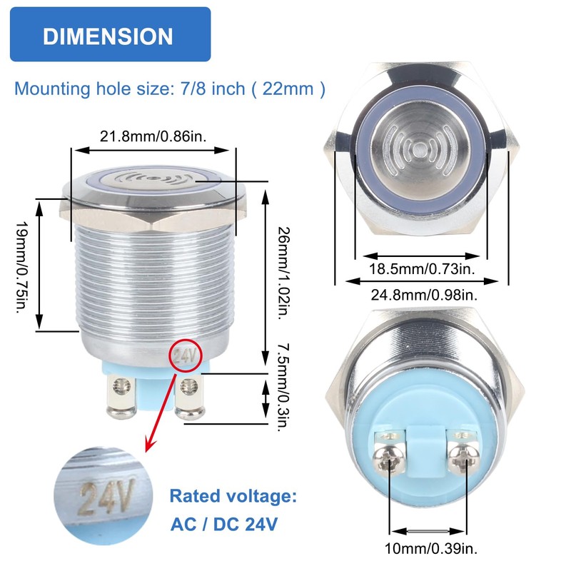 DMWD 22mm Waterproof Red LED Flash Alarm 24V DC 7/8
